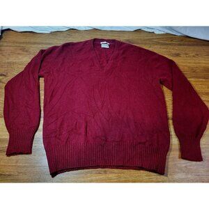 Vtge 60s Capper & Capper Burgandy Scotland 100% Cashmere V Neck Sweater Size 42"